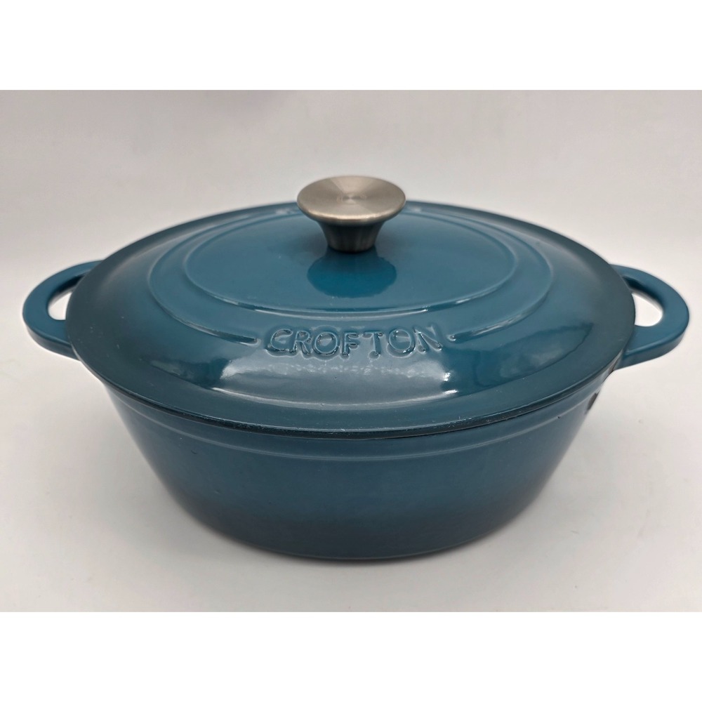 Crofton Professional Cast Iron French Oven Turquoise Enamel -4.6 Qt / 4 Liter